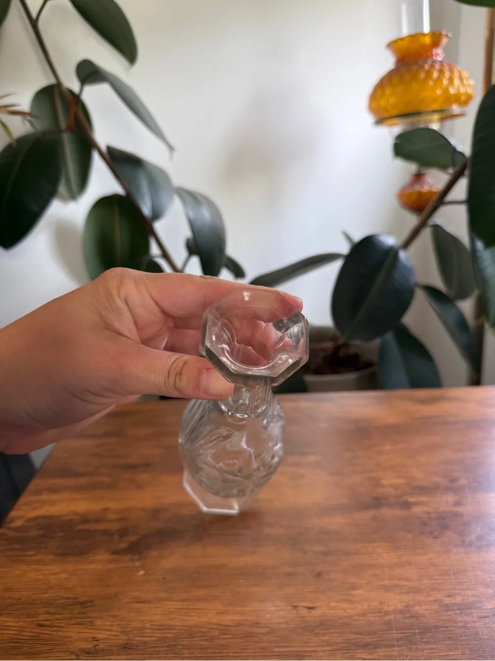 Pressed Starburst Clear Glass Bud Vase